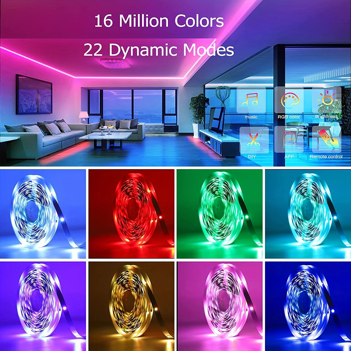 5M RGB LED Strip Lights for Bedroom & Gaming Setup - Remote Control
