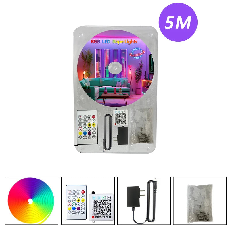Luz Neón Flexible LED RGB 5M - Para Pared, Escritorio y Gaming Setup
