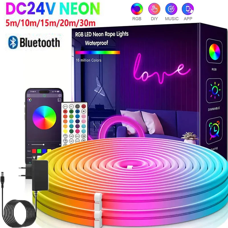Luz Neón Flexible LED RGB 5M - Para Pared, Escritorio y Gaming Setup